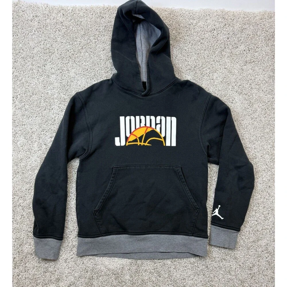 Nike Air Jordan Boys Hoodie Size S Black Gray Basketball Jumpman Pullover